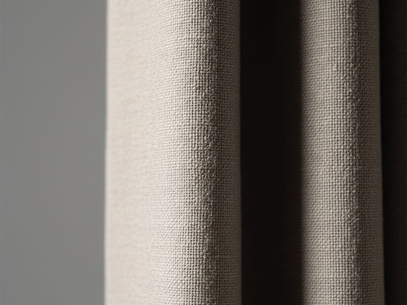 Eine Nahaufnahme einer beigefarbende Gardine in der Stofffarbe L134