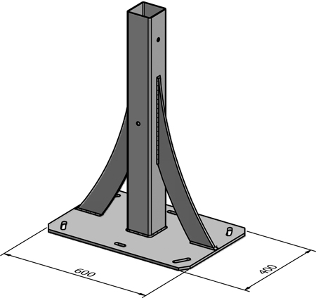 Steherfuß mit Größenangaben